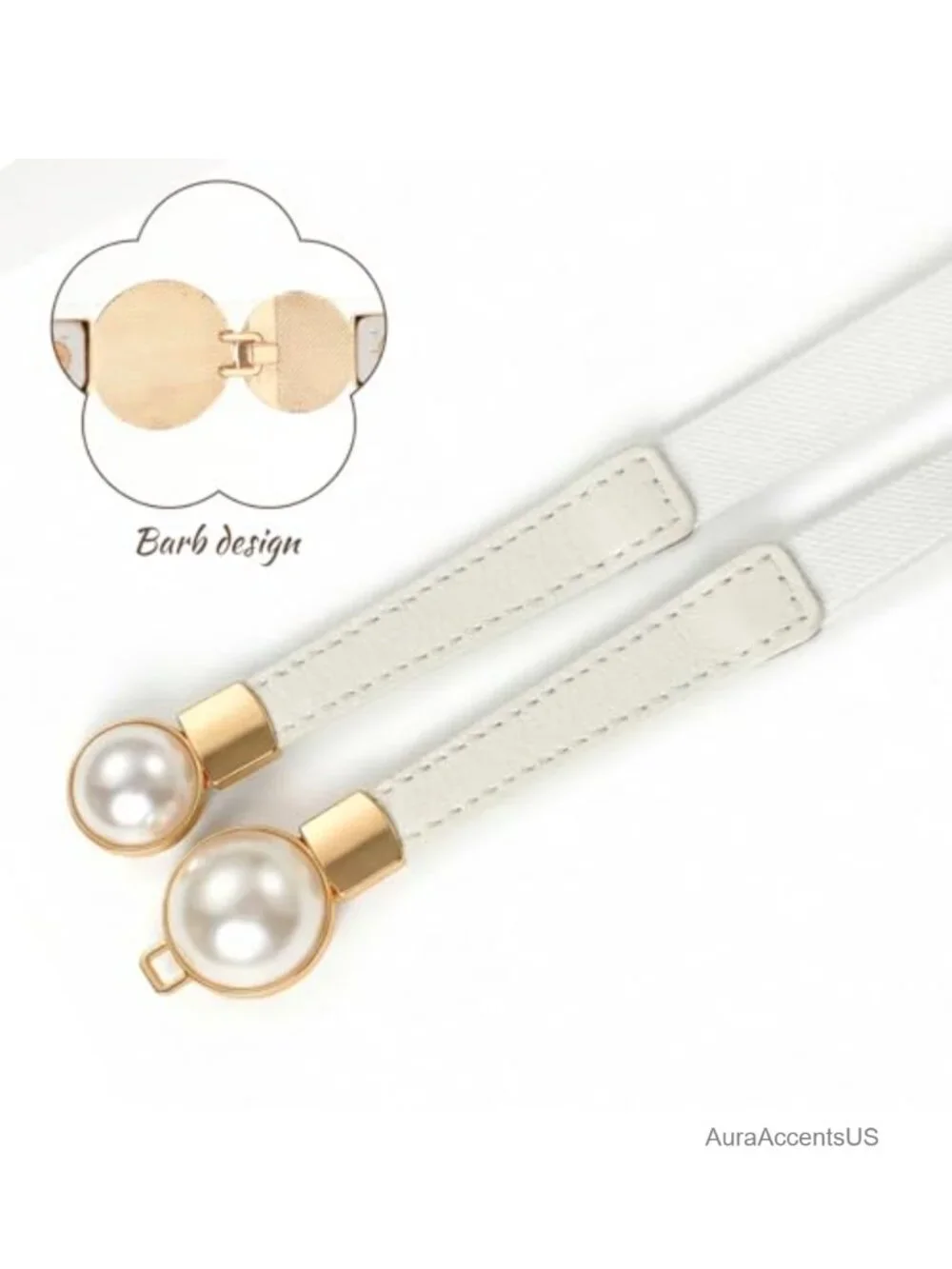 Skinny Stretchy Waist Belt with Pearl Buckle PU Leather